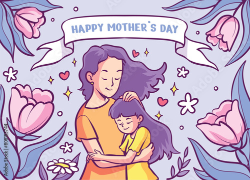 Hand drawn mothers day greeting card template