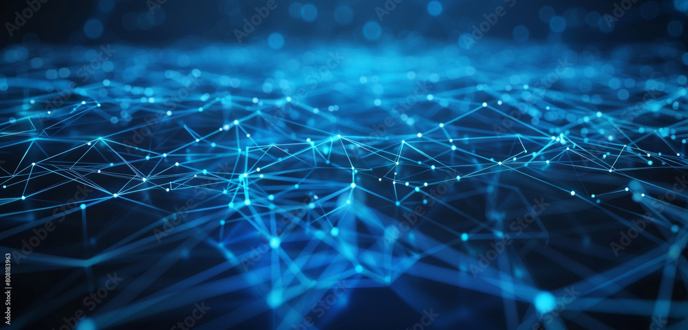 Fototapeta premium Abstract electric blue networks connect modern logistics nodes.