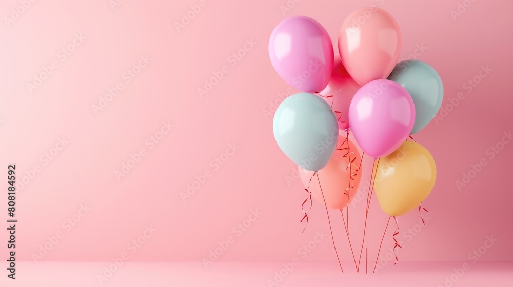Background with balloons of different colors. Design a greeting card or a birthday invitation.
