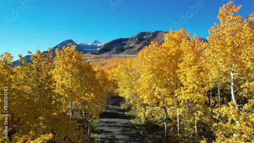 An aerial view of fall aspens in the Wasatch Mountains in Utah. This image is from N. Alpine Road (Utah State Highway 92), north of the Sundance Nordic Center.