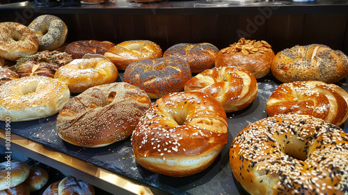 bagel assortment  various homemade bagels showcased  ranging from traditional plain to everything bagels filled with flavor and aroma