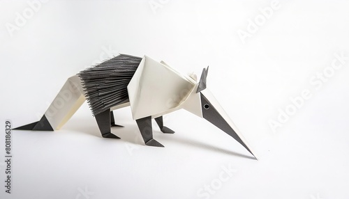 Animal concept origami isolated on white background of a giant anteater - Myrmecophaga tridactyla - with copy space, simple starter craft for kids photo