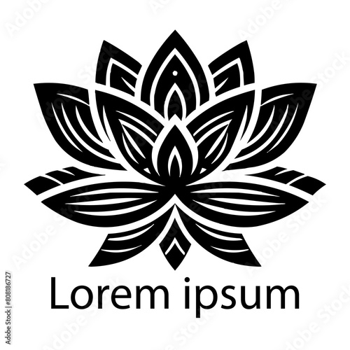 A black yoga lotus logo on white background