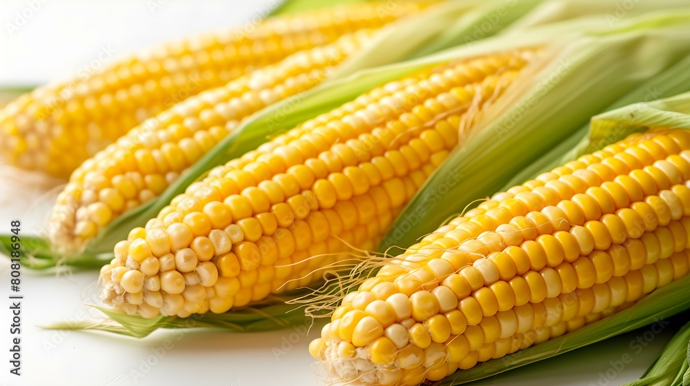Close up of fresh Ears of Corn on a white Background Close up of fresh Ears of Corn on a white Background