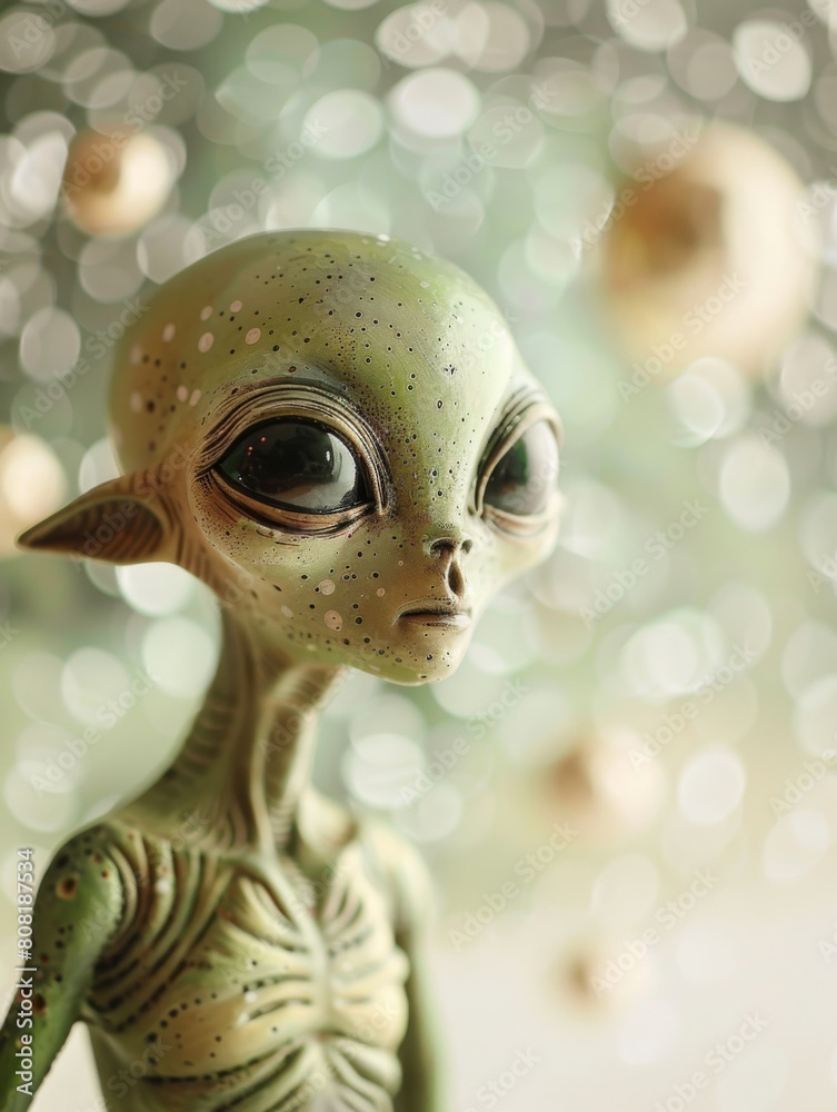 Mystical Creature: Green Alien-Like Figure on a Magical Background Mystical Creature: Green Alien-Like Figure on a Magical Background