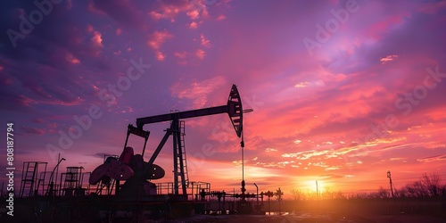 Oil Pump on Industrial Rig during Sunset: Concept of Petroleum Energy. Concept Industrial Photography, Oil Extraction, Energy Industry, Sunset Scenery, Petroleum Production