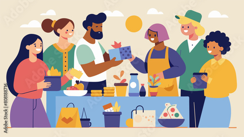 Handmade goods and crafts being traded a skilled community members at the swap event each item a unique expression of creativity and talent.. Vector illustration