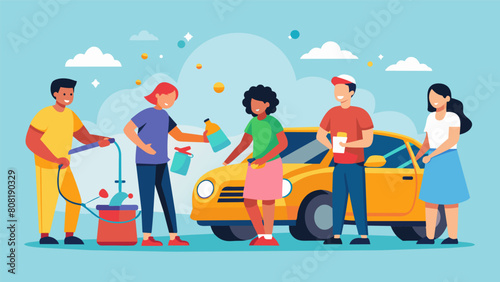 A group of alumni host a community car wash with all proceeds going towards the donation drive.. Vector illustration