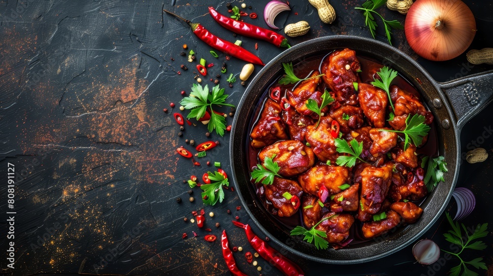 A pan full of food rests atop a table Nearby, a knife and a pepper sit separately A pan full of food rests atop a table Nearby, a knife and a pepper sit separately