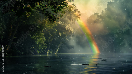 Bright colorful rainbow on the sky after the rain nature beauty colors