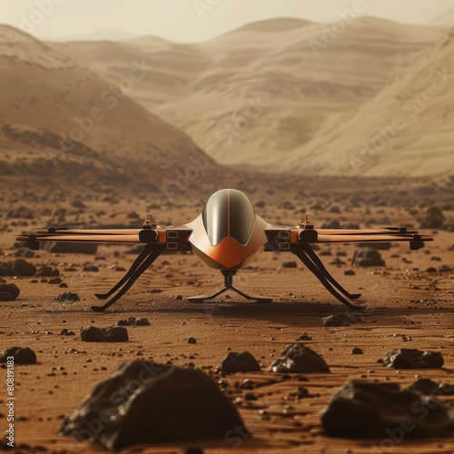 An international collaboration in space exploration launches a solarpowered drone to explore the hidden valleys of Mars HUD icon of Martian drone photo