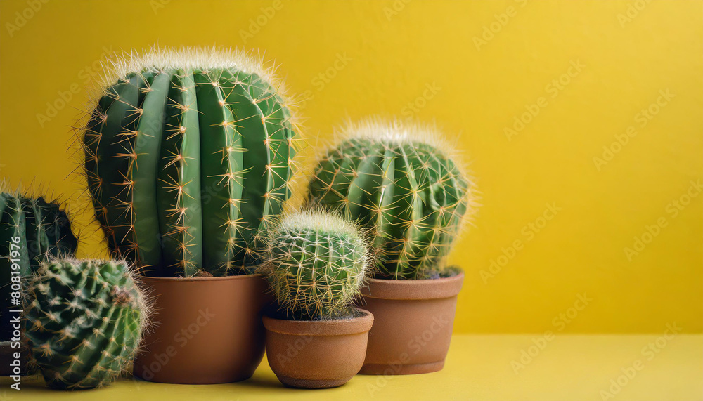 Cactus on yellow background symbolizes resilience, adaptation, and endurance. Copy space available Cactus on yellow background symbolizes resilience, adaptation, and endurance. Copy space available