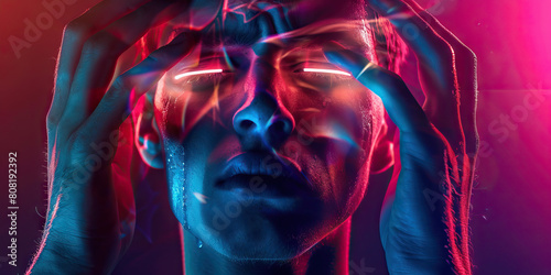 Sinus Pressure: The Head Congestion and Facial Pain - Imagine a person holding their face, with pressure marks around the nose and eyes, showing the discomfort and pain associated with sinus pressure photo