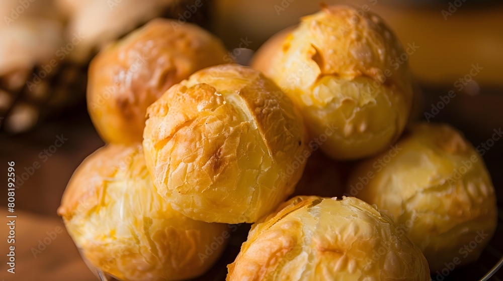 pão de queijo, Features a golden brown color and a chewy texture pão de queijo, Features a golden brown color and a chewy texture