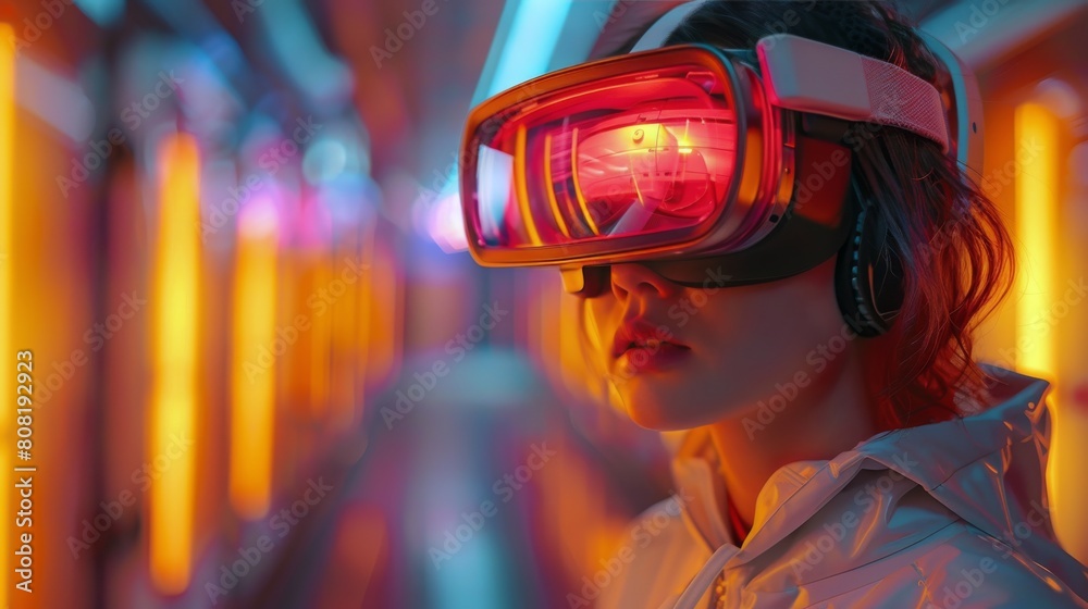 Woman Using Virtual Reality Headset Woman Using Virtual Reality Headset