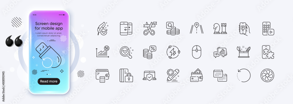 5g statistics, Chemistry lab and Computer mouse line icons for web app ...