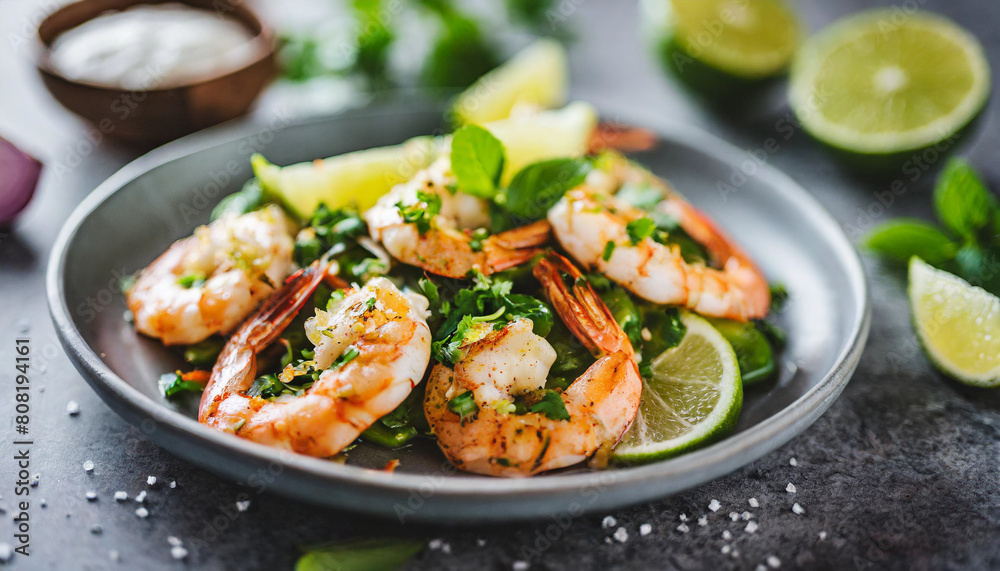 sauteed lime and cilantro shrimps in a sizzling skillet, showcasing vibrant colors and enticing aromas