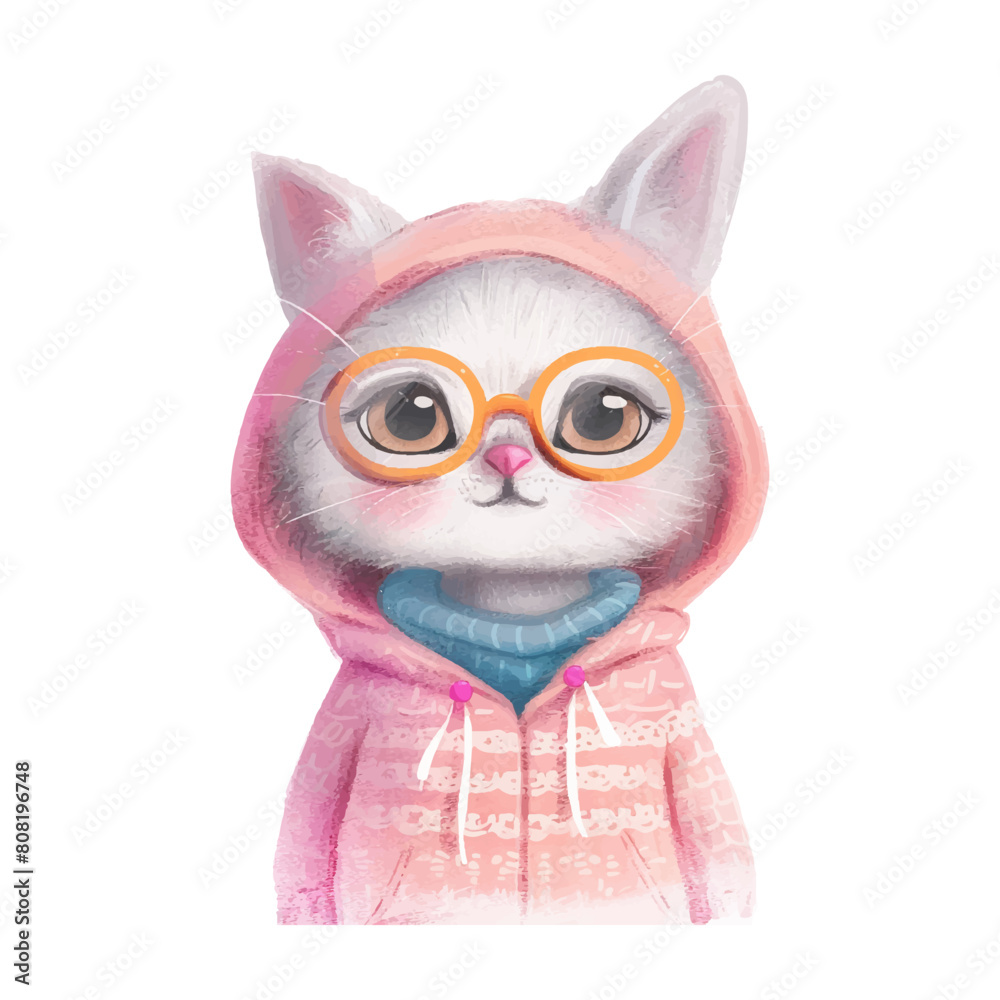 Fototapeta premium cool cat wearing eyeglasses and hoodie (5)