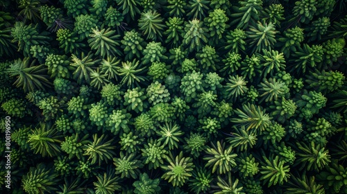  A cluster of trees, situated centrally in a forest, gazing down upon their crowns