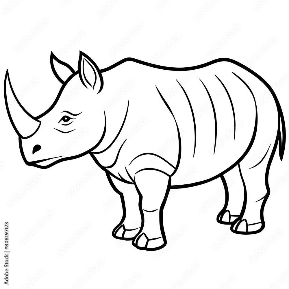 Fototapeta premium rhino cartoon coloring page for kids a Creative book vector illustration on white background