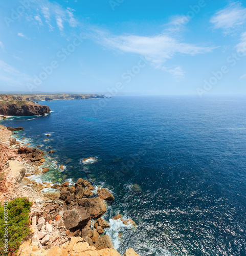 Summer Atlantic rocky coast view, Aljezur, Algarve west, Costa Vicentina, Portugal.