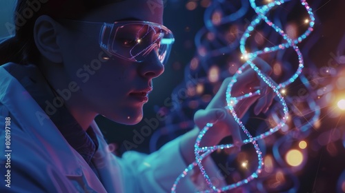Closeup of a geneticist studying DNA sequences