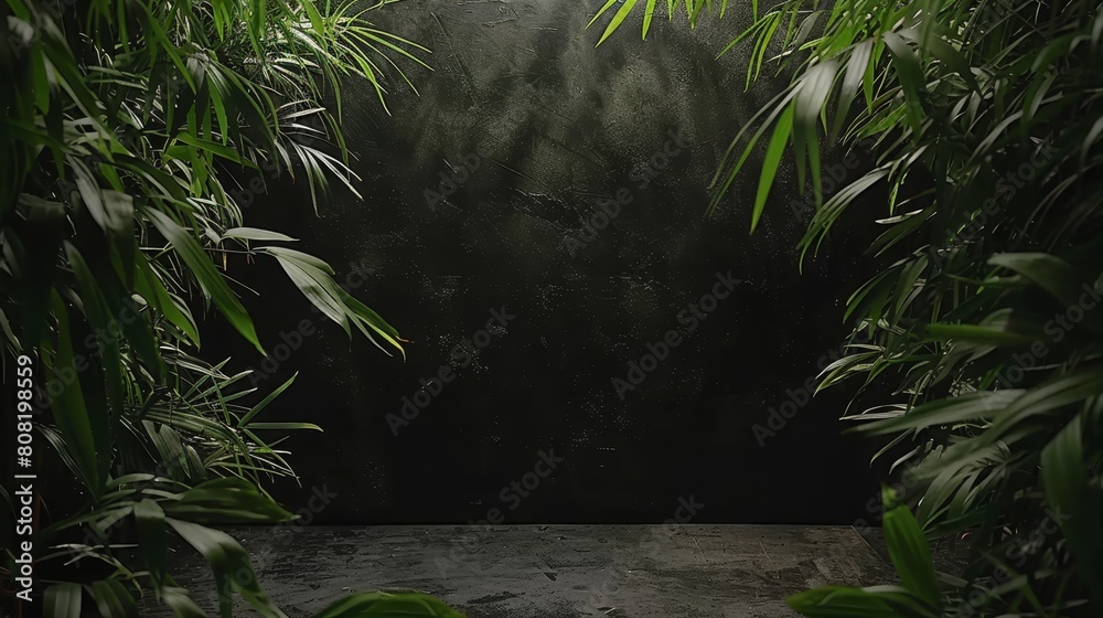   A room brimming with numerous green plants adjoins a wall A light resides at the room's endpoint