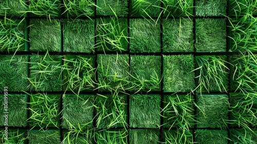   A grid of rectangular plots covered in green grass photo