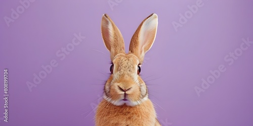 A portrait photo of rabbit, purple pastel background, face nice for banner or website