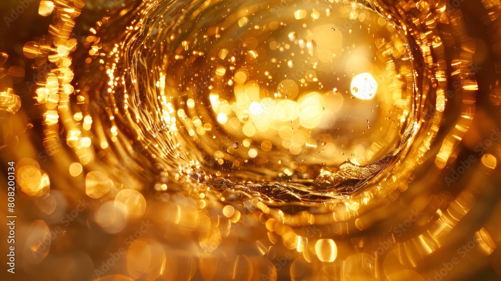 A tight shot of a gold item with hazy backlights and an out-of-focus lens in the front A tight shot of a gold item with hazy backlights and an out-of-focus lens in the front