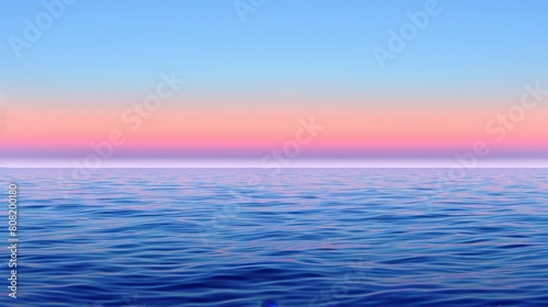  A medium-sized lake with a boat positioned centrally  encircled by a pink and blue sunset sky