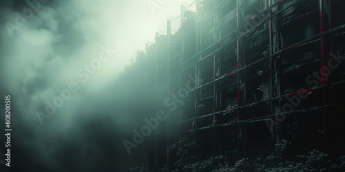 Eerie Nightmarish Wall Shrouded in Mist Evoking Deep Psychological Fears and Dark Memories photo