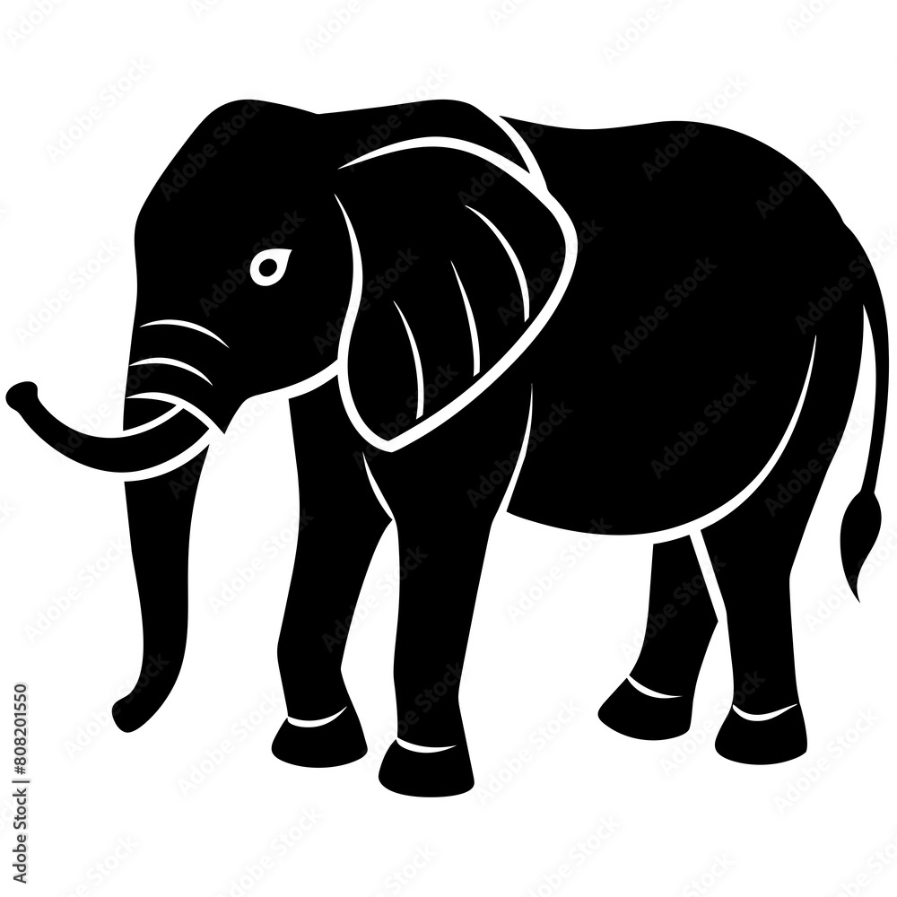 Obraz premium Large African Elephant Silhouette of African and Indian elephant. Animal Family. on white background. Vector illustration | adobe stock