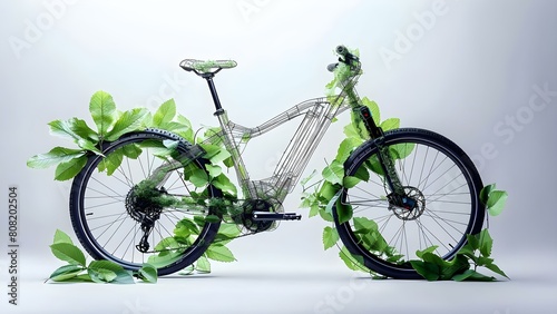 Sustainable Bicycle Decorated with Green Leaves for Earth Day. Concept Earth Day, Sustainable Transportation, Bicycle Decor, Green Leaves, Eco-Friendly Decor © Anastasiia
