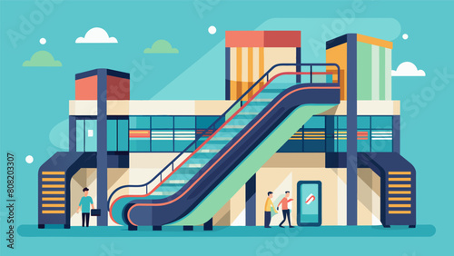 The addition of escalators and elevators providing easy access to the different levels of the shopping center.. Vector illustration
