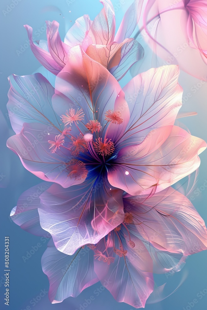 Close Up of a Pink Flower on Blue Background Close Up of a Pink Flower on Blue Background