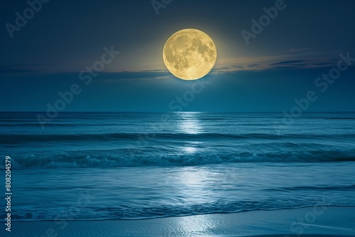 full moon rising over the ocean