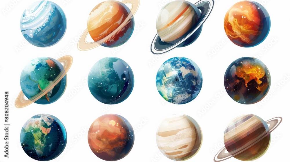 A group of planets including Earth, Saturn, Mars, and Jupiter.