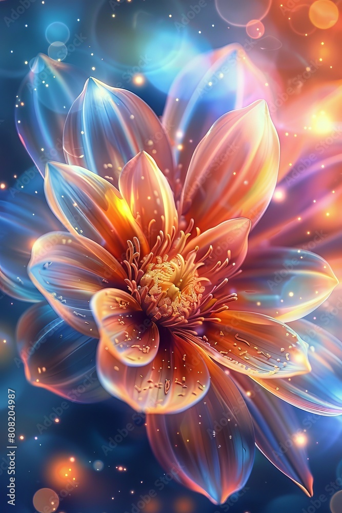 Flower Painting on Blue Background Flower Painting on Blue Background