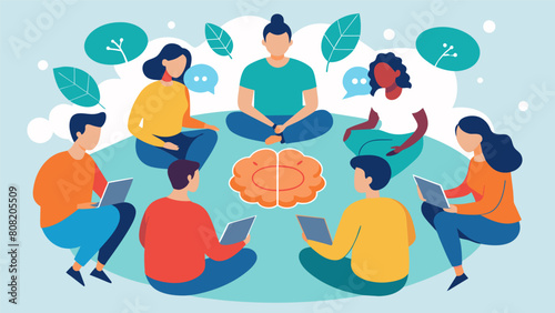 A group of neurodivergent individuals sit in a circle discussing their experiences and brainstorming ways to create positive change in their. Vector illustration