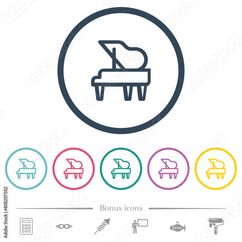 Grand piano outline flat color icons in round outlines