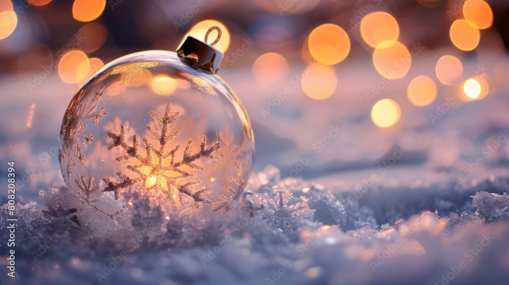 Snowflake Bauble on Snowy Evening Snowflake Bauble on Snowy Evening