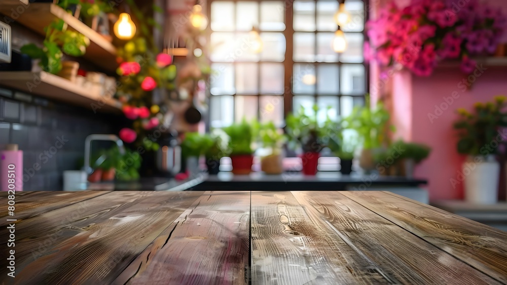 Blurred kitchen interior with empty wooden table in focus. Concept Blurry Kitchen Interior, Empty Wooden Table, Home Design, Interior Decor, Modern Kitchen Blurred kitchen interior with empty wooden table in focus. Concept Blurry Kitchen Interior, Empty Wooden Table, Home Design, Interior Decor, Modern Kitchen