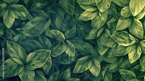 An abstract digital art work of seamless  green leaves pattern background 