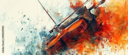 Look strange of music instruments that adapt to the players emotions, visualized in watercolor styles, with a closeup cinematic sharpen photo