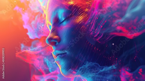 Neon Dreams - Abstract Woman Profile. Vibrant digital artwork of a woman s profile with neon colors and abstract elements.