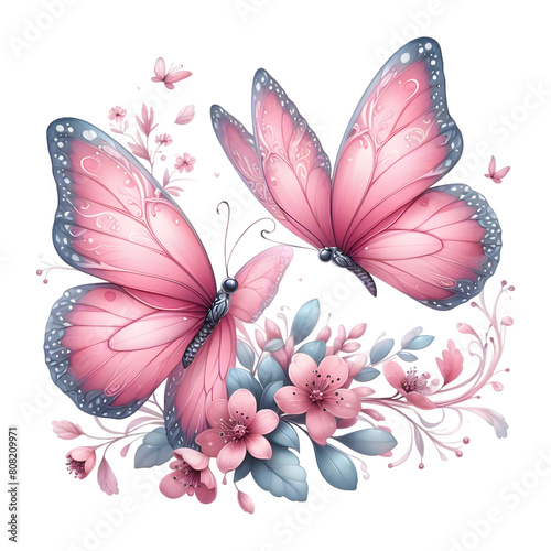 Pink Butterfly in Mid-flight Vector Sublimation Clipart