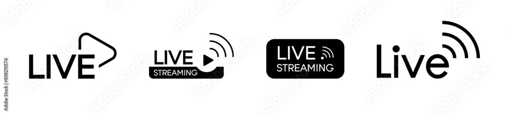 Live stream vector icon set. Streaming broadcast logo icons. Live stream vector icon set. Streaming broadcast logo icons.
