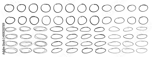 Highlighter and pen round scribble frame. Sketch circles set.