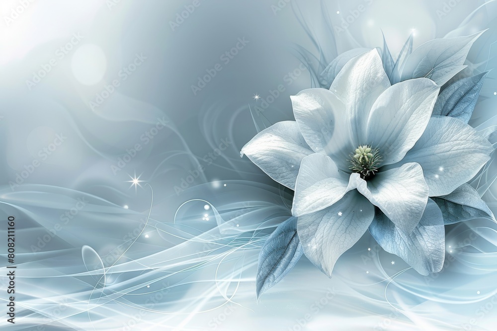 White Flower on Blue and White Background White Flower on Blue and White Background